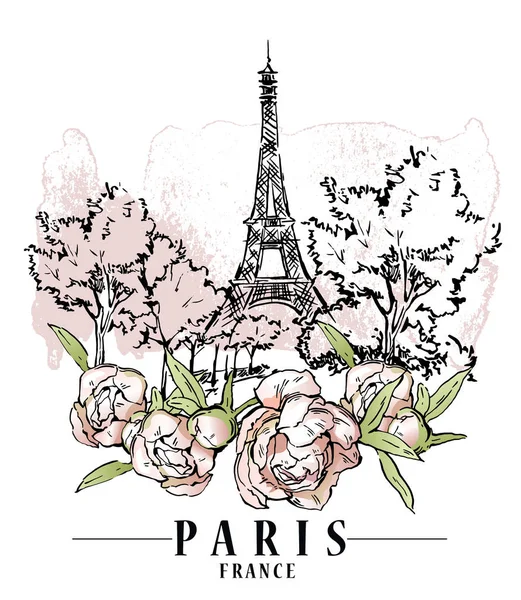 Ilustración vectorial París. Fondo floral, ilustración vectorial . — Vector de stock