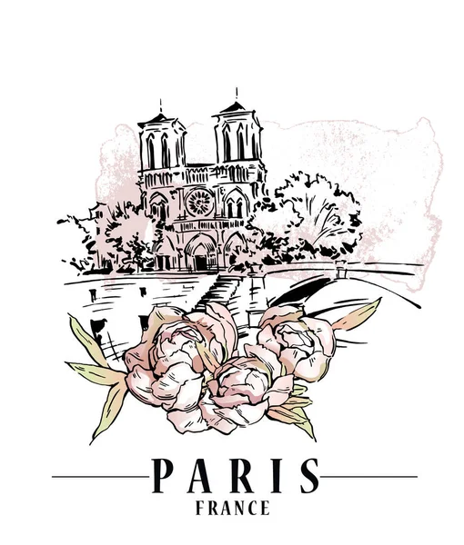 Ilustración vectorial París. Fondo floral, ilustración vectorial . — Archivo Imágenes Vectoriales