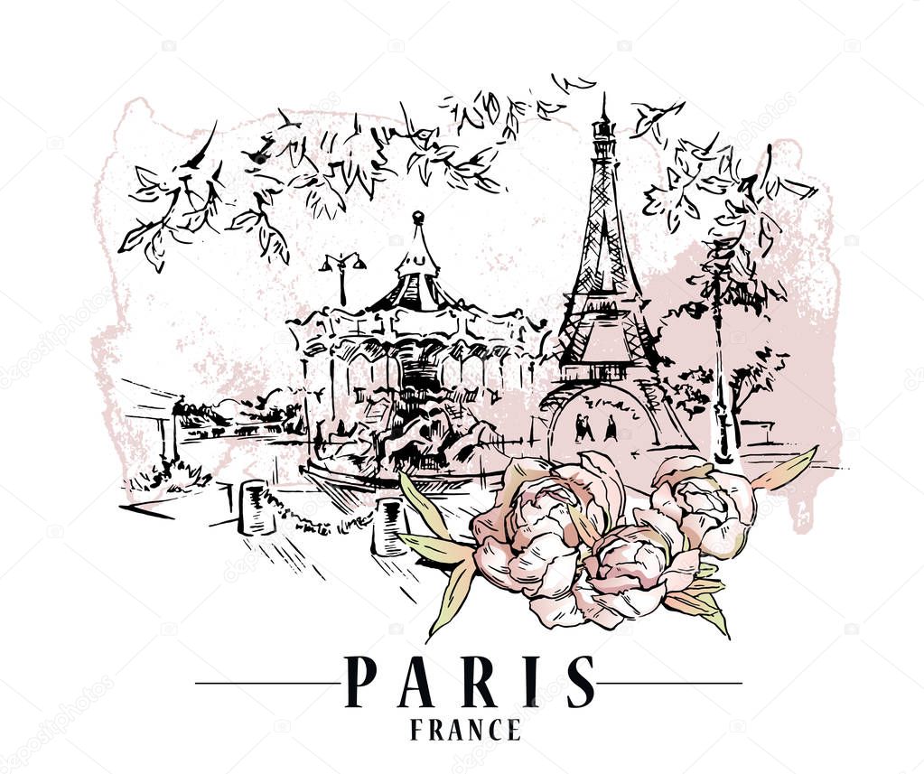 Paris vector illustration. Floral backround, vector illustration.