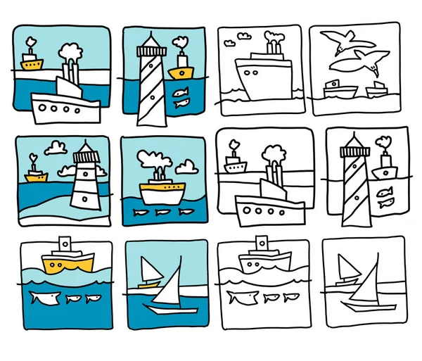 Σκίτσο κινουμένων σχεδίων στη θάλασσα. FULLSIZE raster γραφικά. — Φωτογραφία Αρχείου