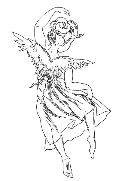 Croquis vectoriel fait à la main de fille ange . — Image vectorielle