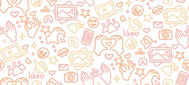 Sosyal ağlar illüstrasyon. İnternent simgeler. Çizilmiş vektör çizim el.