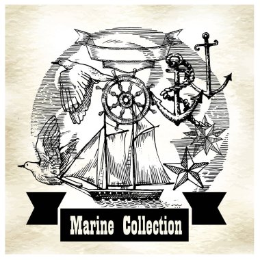 Deniz illüstrasyon retro tarzı. İzole vektör çizim.