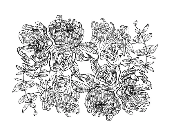 Florale Illustration. Vecor Kunstwerk aus Blumen. Vereinzelte Kunstwerke — Stockvektor