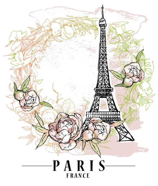 Ilustración vectorial París. Fondo floral, ilustración vectorial . — Vector de stock