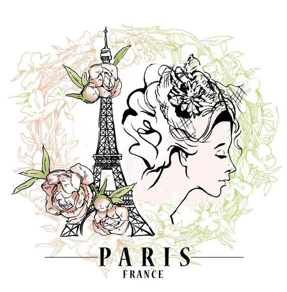 Ilustración vectorial París. Fondo floral, ilustración vectorial . — Archivo Imágenes Vectoriales