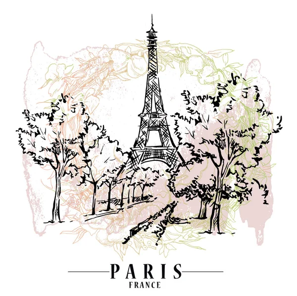 Ilustración vectorial París. Fondo floral, ilustración vectorial . — Archivo Imágenes Vectoriales