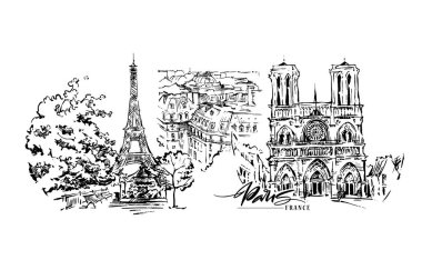 Paris vektör çizim. Çizilmiş vektör çizimleri el.