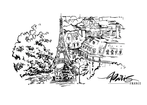 Ilustração vetorial de Paris. Obra de arte vetorial desenhada à mão . — Vetor de Stock