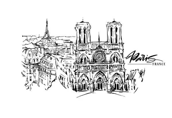 Ilustração vetorial de Paris. Obra de arte vetorial desenhada à mão . — Vetor de Stock