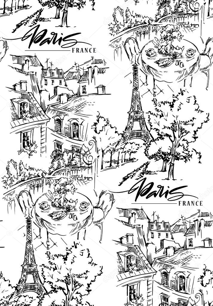 Paris vector illustration. Hand drawn vector artwork.