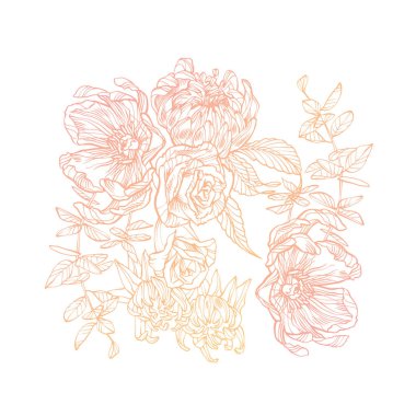 Floral illustration. Vecor artwork of flowers. Isolated artwork clipart