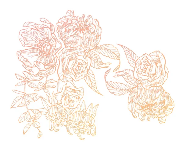 Ilustración floral. Vecor obra de arte de flores. Obra aislada — Vector de stock