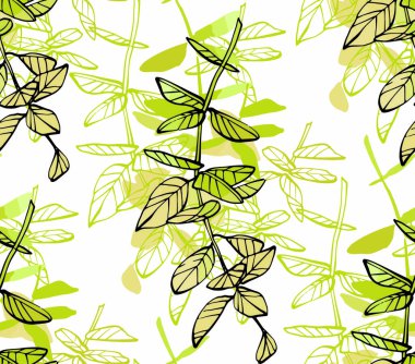 Dikişsiz desen yaprakları ve dalları. Çiçek illüstrasyon. Botanik sanat