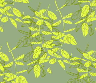 Dikişsiz desen yaprakları ve dalları. Çiçek illüstrasyon. Botanik sanat  