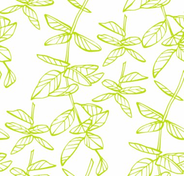 Dikişsiz desen yaprakları ve dalları. Çiçek illüstrasyon. Botanik sanat