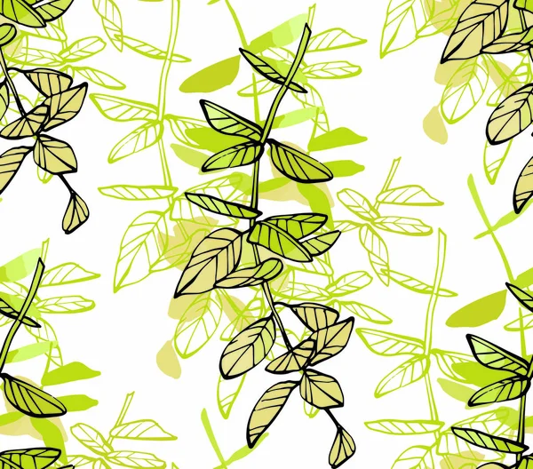 Dikişsiz desen yaprakları ve dalları. Çiçek illüstrasyon. Botanik sanat