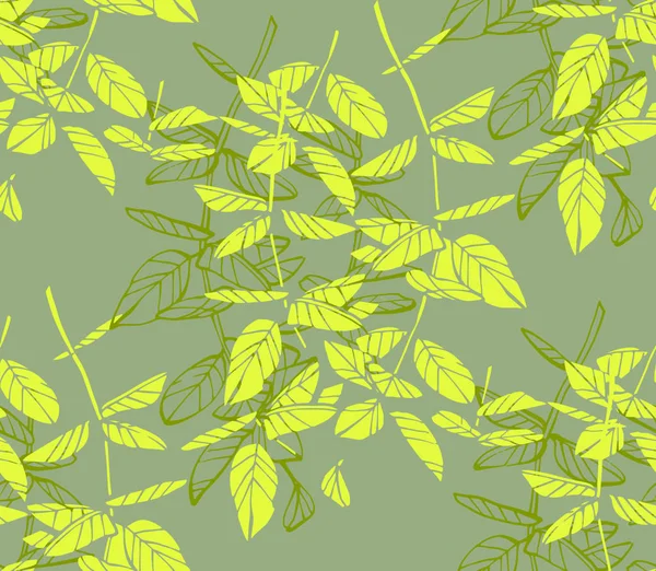 Dikişsiz desen yaprakları ve dalları. Çiçek illüstrasyon. Botanik sanat  