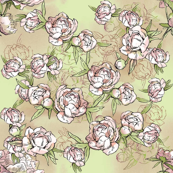 Floral seamless pattern. Hand drawn illustration. Fullsize raster atrwork. — Stock Photo, Image