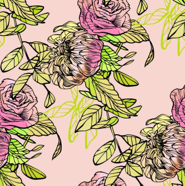 Çiçek seamless modeli. Elle çizilmiş şekil. Tam ekran tarama atrwork.