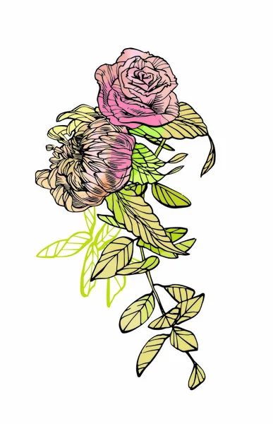 Floral composition. Pink flower illustration. Fullsize raster artwork of flowers. — Stock Photo, Image