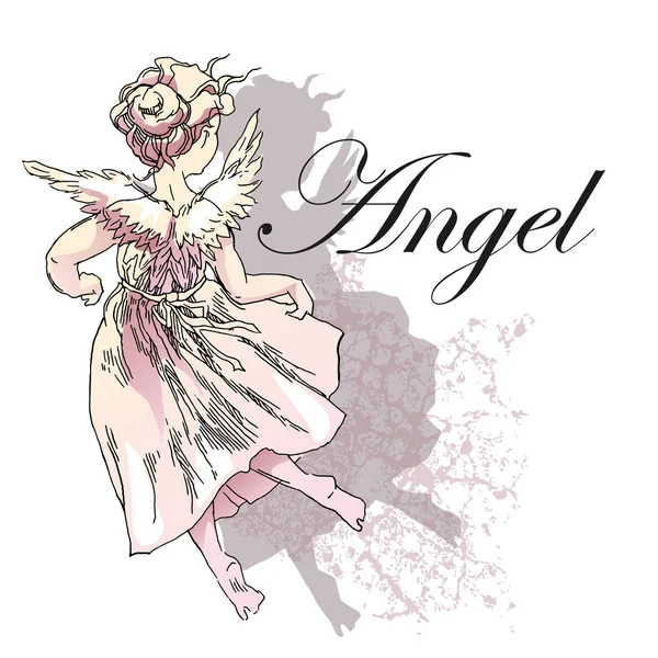 Hand gemaakte vector schets van engel meisje. — Stockvector