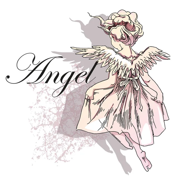 Croquis vectoriel fait à la main de fille ange . — Image vectorielle