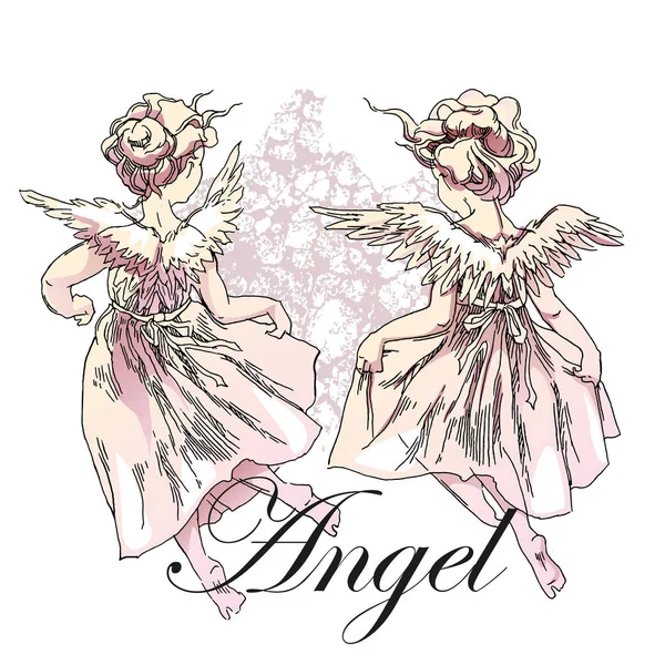 Croquis vectoriel fait à la main de fille ange . — Image vectorielle