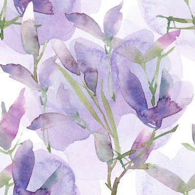 Dikişsiz desen çiçek. Çiçek illüstrasyon. Botanik atrwork. Mor çiçekler