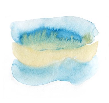 Elle çizilmiş suluboya sanatı. Mavi deniz ve gökyüzü. Fullsize raster sanat.