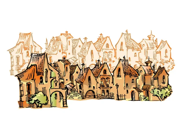 Desenho Desenho Animado Cidade Velha Obra Arte Vetorial —  Vetores de Stock