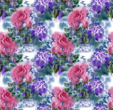 Çiçeksiz desen. El çizimi suluboya tarla çiçekleri.