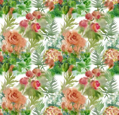 Çiçeksiz desen. El çizimi suluboya tarla çiçekleri.