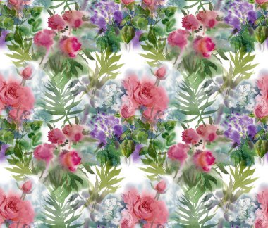 Çiçeksiz desen. El çizimi suluboya tarla çiçekleri.