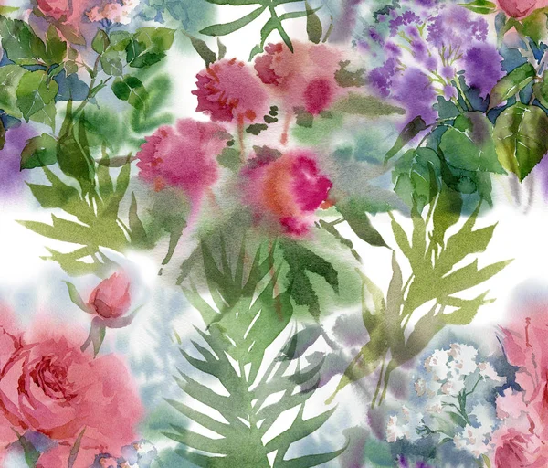 Kwiatowy bezszwowy wzór. Ręcznie rysowane kwiaty pola akwarela. — Zdjęcie stockowe