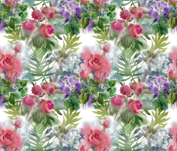 Motif floral sans couture. Fleurs de champ aquarelle dessinées à la main . — Photo