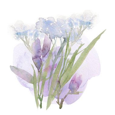 Çiçeksiz desen. El çizimi suluboya tarla çiçekleri.