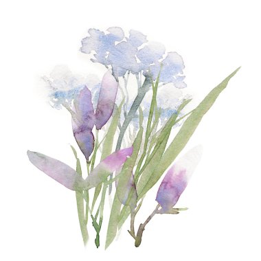 Çiçeksiz desen. El çizimi suluboya tarla çiçekleri.