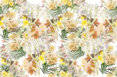 Çiçeksiz desen. El çizimi suluboya tarla çiçekleri.