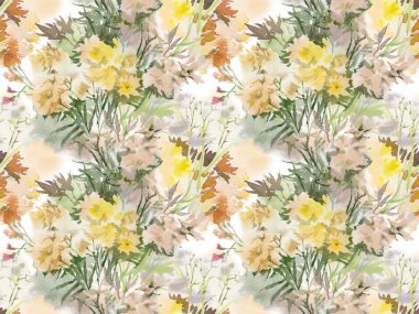 Çiçeksiz desen. El çizimi suluboya tarla çiçekleri.