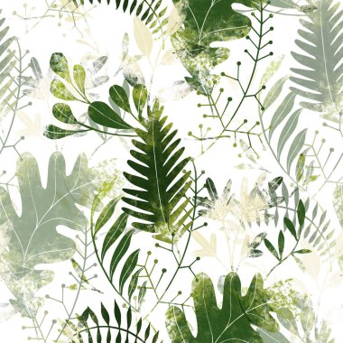 Green plants pattern. Fullsize raster artwork. Nature colours. clipart