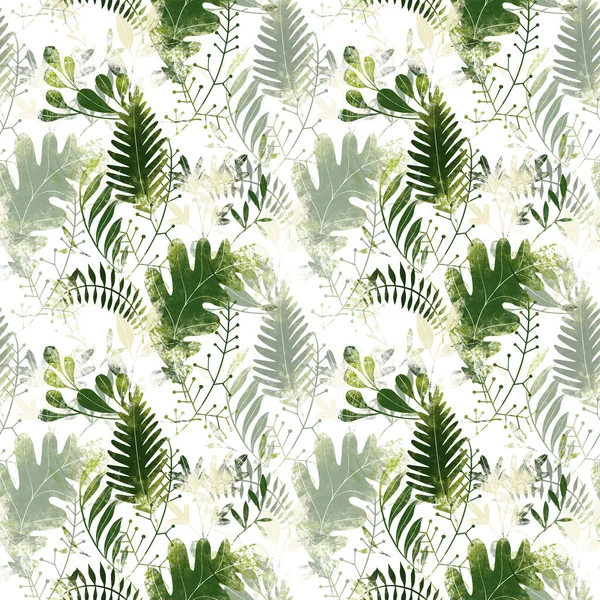 Green plants pattern. Fullsize raster artwork. Nature colours. — Stock Photo, Image