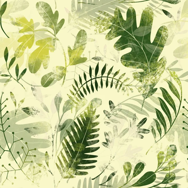 รูปแบบพืชสีเขียว งานศิลปะแรสเตอร์ขนาดใหญ่ สีธรรมชาติ . — ภาพถ่ายสต็อก