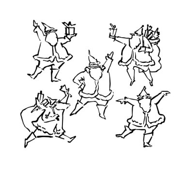 Komik mutlu Noel Baba çizgisi sanatı. Noel kartları, afişler, etiketler ve etiketler için.