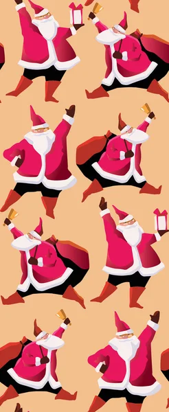Vtipný šťastný Santa Claus charakter s dárkem, taška s dárky, mávání a pozdrav. — Stockový vektor