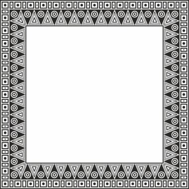 Vector monokrome yerli Amerikan halk süsü. Kare sınır, Amerikan halkının çerçevesi, Aztek, İnka, Maya