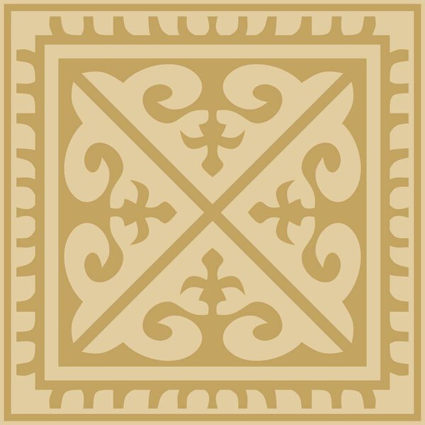 Vector golden square Kazakh national ornament. Ethnic pattern of the peoples of the Great Steppe,