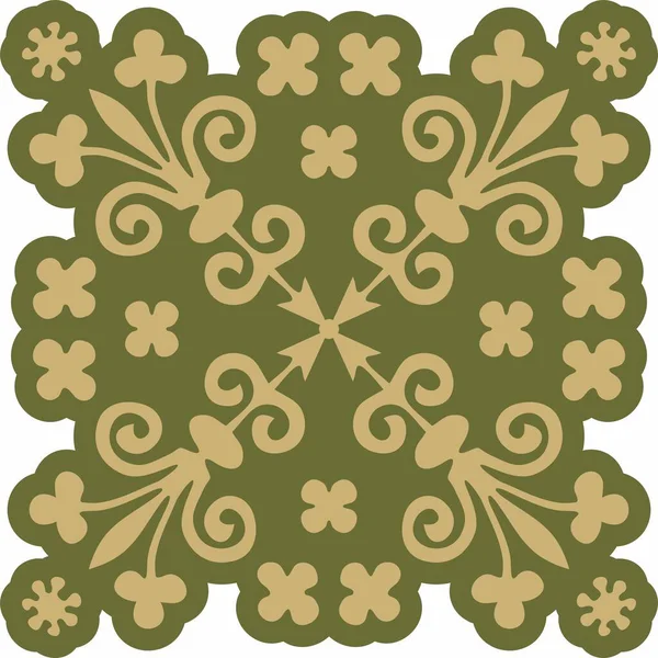 Yeşil gotik süslemeli vektör altın. Ortaçağ Avrupa sanatı. Katolik katedrallerinin geleneksel kalıpları