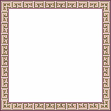 Vektör renkli klasik Yunan kare süsü. Antik Yunan ve Roma İmparatorluğu dikdörtgeni. Bizans duvarları, zemin ve tavan resimleri. Avrupa saraylarının dekorasyonu