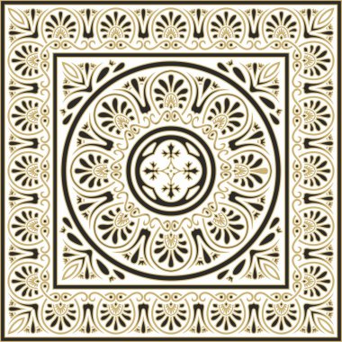 Vektör altın ve klasik Yunan kare süsü. Antik Yunan ve Roma İmparatorluğu dikdörtgeni. Bizans duvarları, zemin ve tavan resimleri. Avrupa saraylarının dekorasyonu